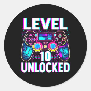 Sticker Rond Niveau 10 Unlock Shirt Funny Video Gamer Geek 10t