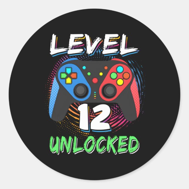 Sticker Rond Niveau 12 Déverrouillé 12E 12 Anniversaire Gamer (Devant)