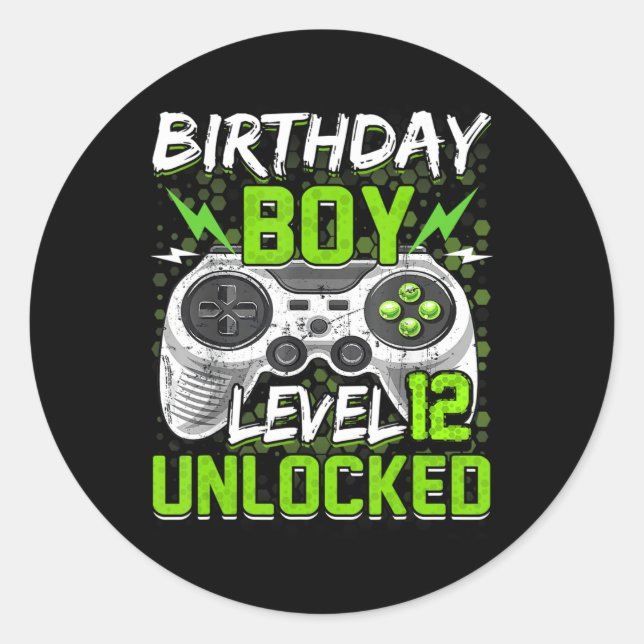 Sticker Rond Niveau 12 Déverrouillé Gamer 12e Anniversaire Cade (Devant)