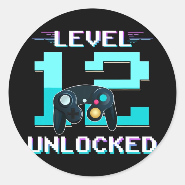 Sticker Rond Niveau 12 Gamer déverrouillé 12e anniversaire Cade (Devant)