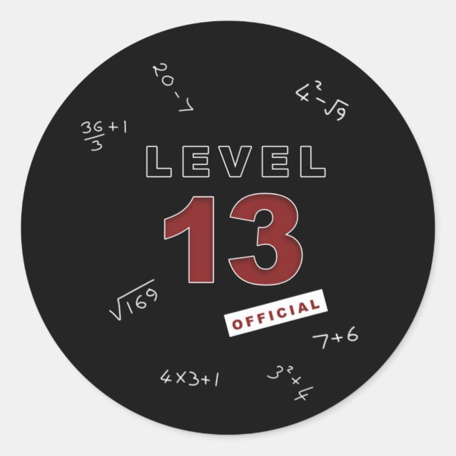 Sticker Rond Niveau 13 adolescent 13e anniversaire mathématique (Devant)