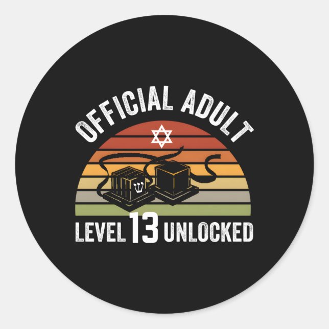 Sticker Rond Niveau 13 Déverrouillé Officiel 13E Bar Juif Mitzv (Devant)