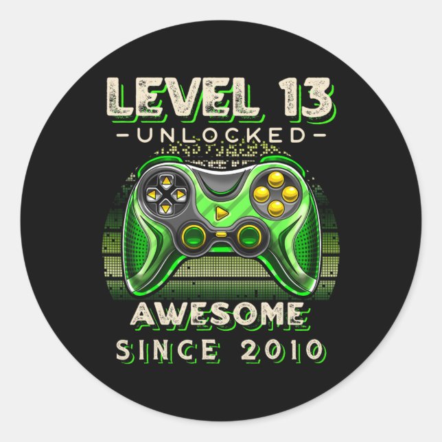 Sticker Rond Niveau 13 Jeu vidéo déverrouillé 13e anniversaire  (Devant)