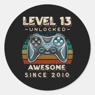 Sticker Rond Niveau 13 Jeu vidéo déverrouillé 13e anniversaire 