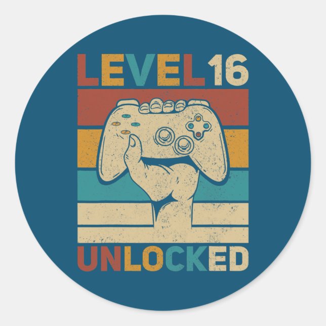 Sticker Rond Niveau 16 Année Vieux déverrouillé 16e Anniversair (Devant)