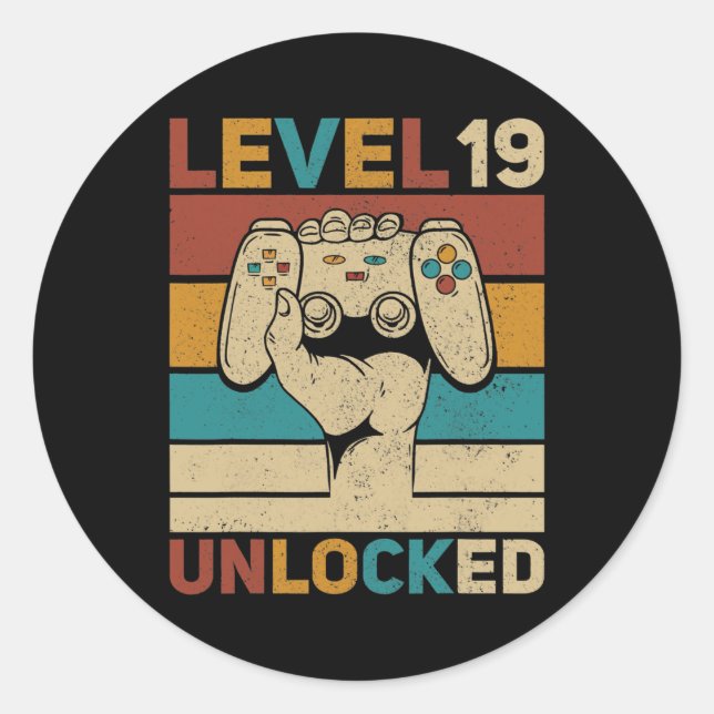 Sticker Rond Niveau 19 Année Vieux Déverrouillé 19e Anniversair (Devant)