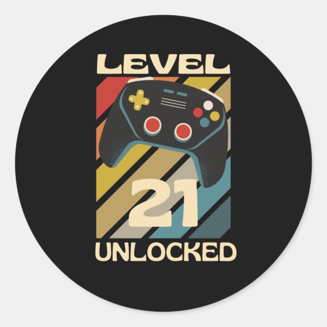Sticker Rond Niveau 21 Déverrouillé Jeux amusants (Devant)