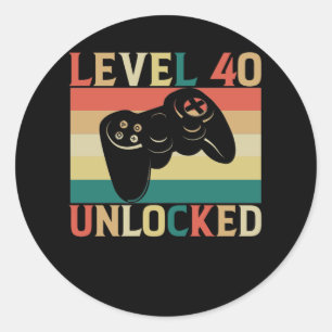 Sticker Rond Niveau 40 Jeu vidéo déverrouillé 40e anniversaire