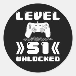 Sticker Rond Niveau 51 Déverrouillé 51e anniversaire 51 ans Jou