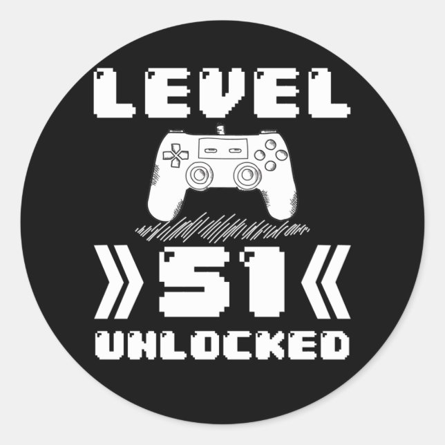 Sticker Rond Niveau 51 Déverrouillé 51e anniversaire 51 ans Jou (Devant)