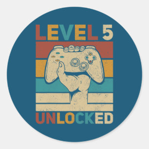 Sticker Rond Niveau 5 Déverrouillé 5e anniversaire Joueur 5 ans
