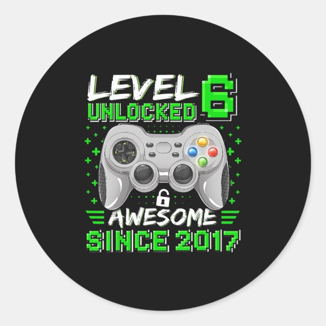 Sticker Rond Niveau 6 Déverrouillé Awesome 2017 jeu vidéo 6e na (Devant)