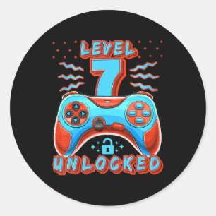 Sticker Rond Niveau 7 Jeu vidéo déverrouillé 7e Jeu d'anniversa
