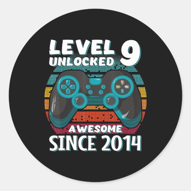 Sticker Rond Niveau 9 Déverrouillé Awesome 2014 jeu vidéo 9e na (Devant)