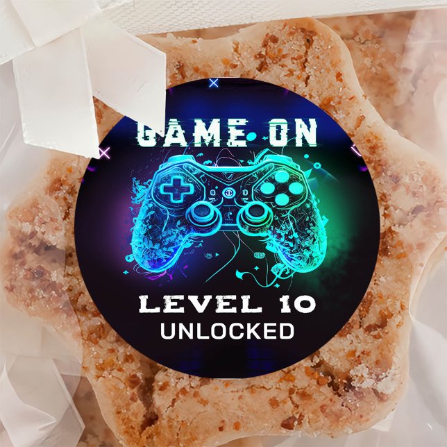 Sticker Rond Niveau de jeu vidéo Anniversaire de enfant (Créateur téléchargé)