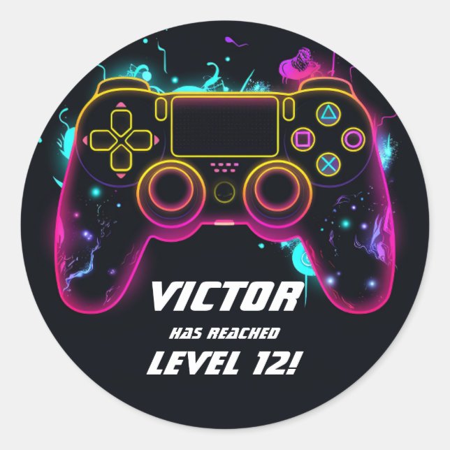 Sticker Rond Niveau du jeu vidéo vers le Gamer Neon (Devant)