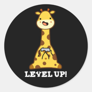 Sticker Rond Niveau Haut Funny Giraffe Pun Dark BG