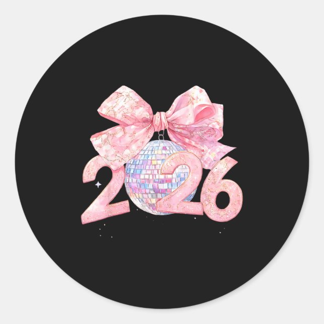 Sticker Rond Nk Bow Coquette Disco Ball Happy New Year 2026  (Devant)