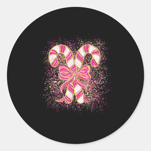Sticker Rond Nk Christmas Candy Cane Preppy Coquette Xmas Bow G (Devant)