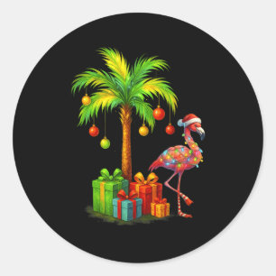 Sticker Rond Nk Flamant Noël Palmier Trocal Xmas