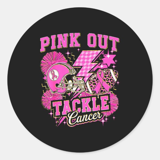 Sticker Rond Nk Out Tackle Breast Cancer Awareness American Foo (Devant)