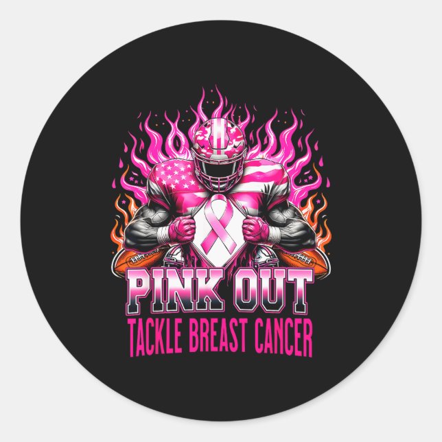 Sticker Rond Nk Out Tackle Football Breast Cancer Awareness Men (Devant)