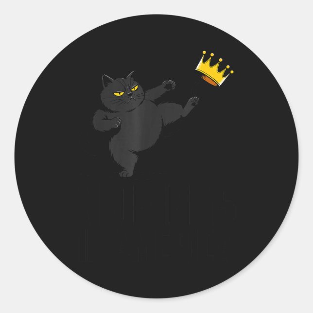 Sticker Rond No Kings In America Black Cat Funny Litical Meme 4 (Devant)