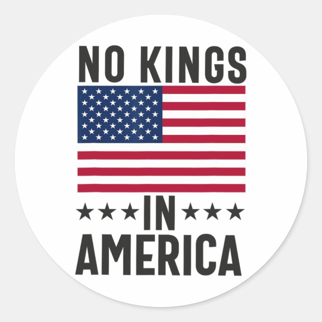 Sticker Rond No Kings In America Flag Protest Save Democracy (Devant)