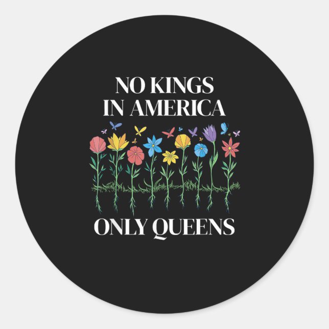 Sticker Rond No Kings In America Only Queens Funny Queer Gay Pr (Devant)