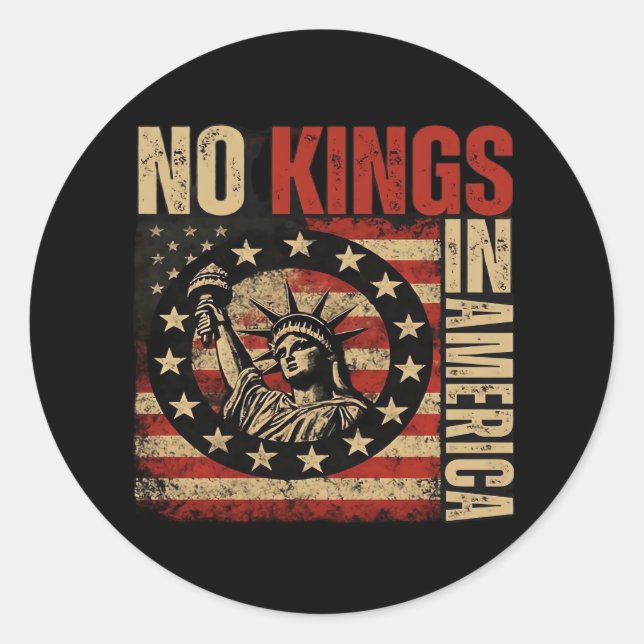 Sticker Rond No Kings In America Patriotic Grunge Classic Vinta (Devant)
