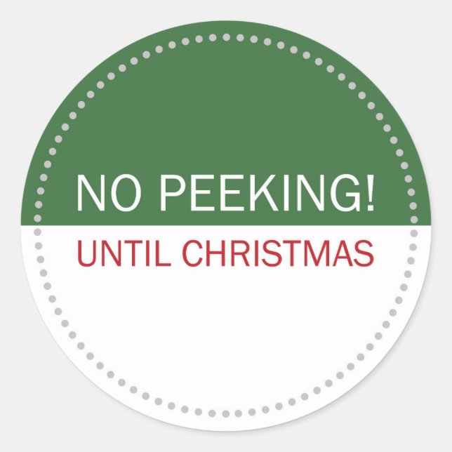 Sticker Rond No Peeking Until Christmas Green White (Devant)