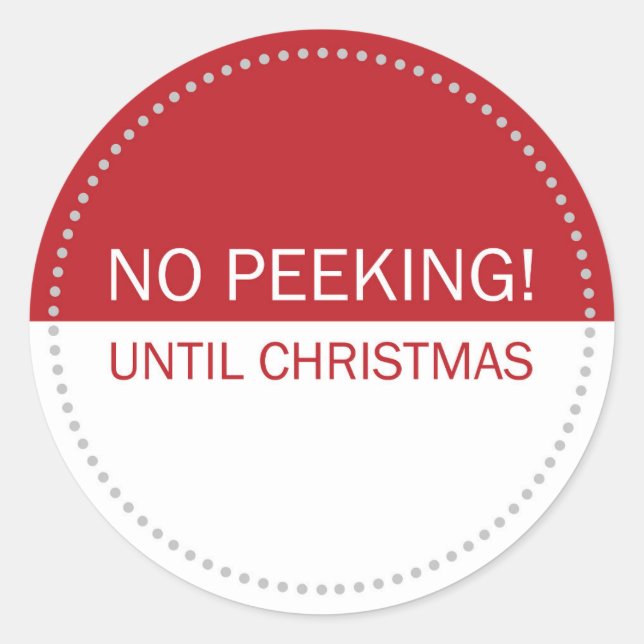Sticker Rond No Peeking Until Christmas Red and White (Devant)