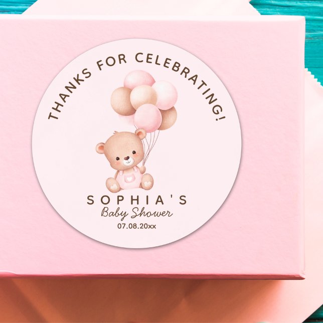 Sticker Rond No podemos esperar mas Lindo oso Rosa Baby shower (Créateur téléchargé)