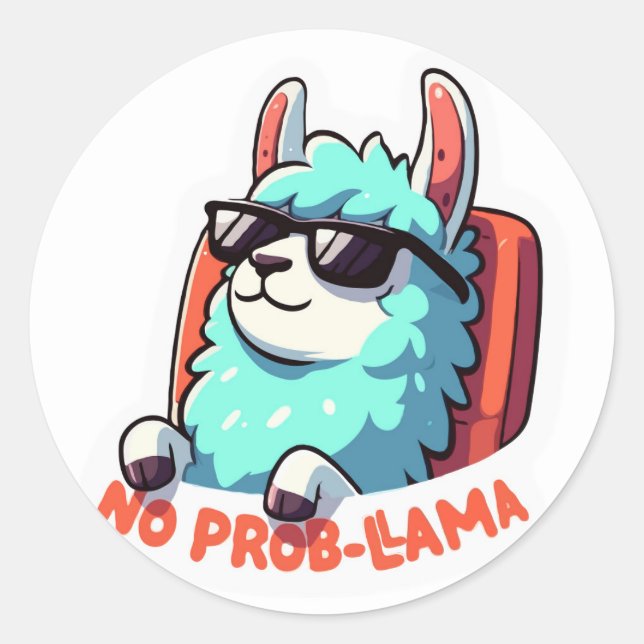 Sticker Rond No Prob-Llama - Professeur Cool D'Animal De Retour (Devant)