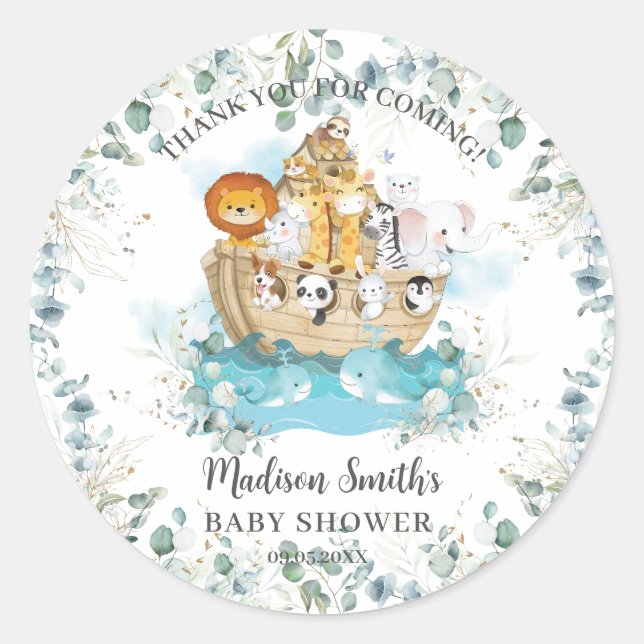 Sticker Rond Noah's Ark Greenery Baby shower neutre de genre (Devant)