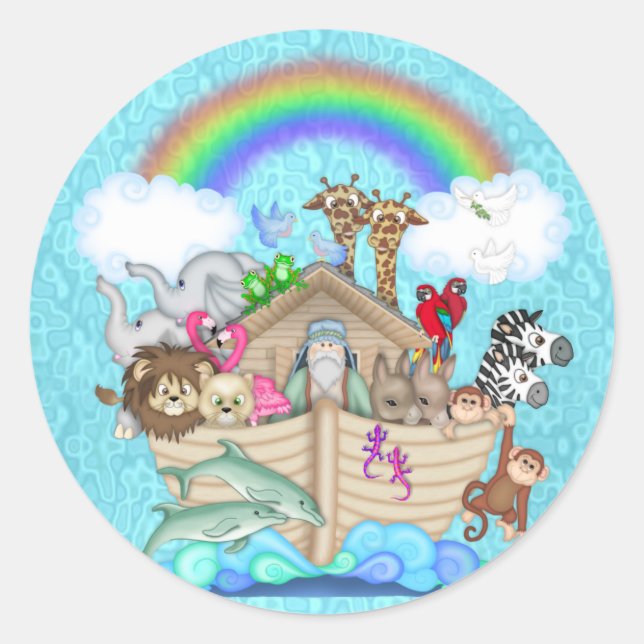 STICKER ROND NOAHS ARRÊT POUR FAVORISER LE BABY SHOWER (Devant)
