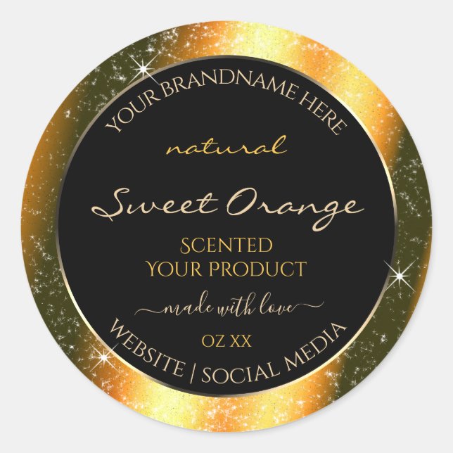 Sticker Rond Noble Orange Sparkle Parties scintillant Cadre Éti (Devant)