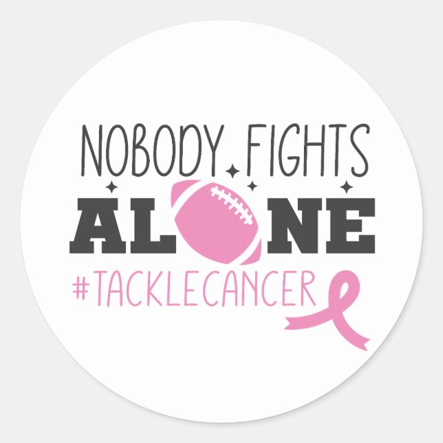 Sticker Rond Nobody Fights Alone Breast Cancer Pink Ribbon (Devant)