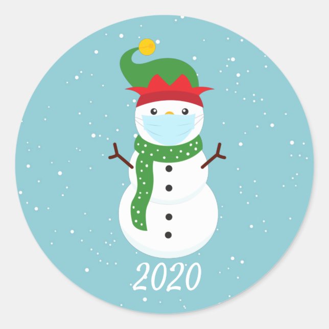 Sticker Rond Noël 2020 Masque Visage Snowman Quarantine (Devant)