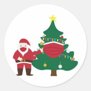 Sticker Rond Noël 2020 Père Noël et arbre décoré