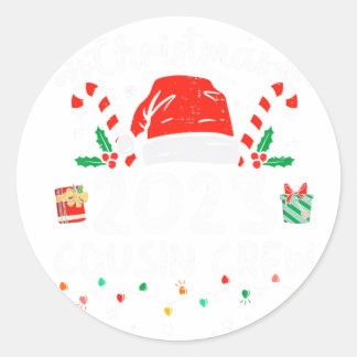 Sticker Rond Noël 2023 Cousin Crew Santa Hat Hommes Femmes Enfa
