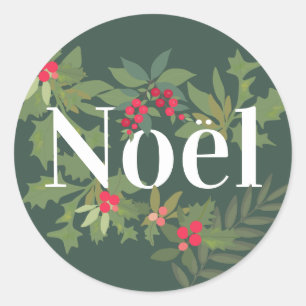 Sticker Rond Noel à feuillage persistant feuilles et des baies 