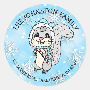 Sticker Rond Noël à l'écureuil festif mignon