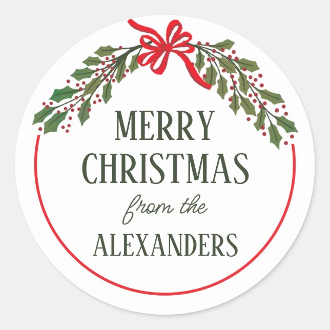 Sticker Rond Noël à Red Bow et Holly Garland (Devant)