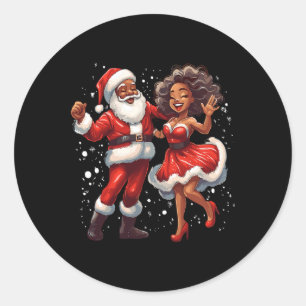 Sticker Rond Noël afro-américain Père Noël africaine Mme Claus