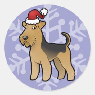 Sticker Rond Noël Airedale Terrier/gallois Terrier