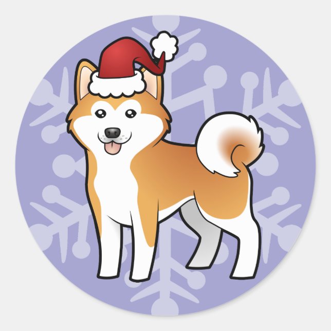 Sticker Rond Noël Akita Inu / Shiba Inu (Devant)