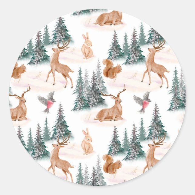 Sticker Rond Noël Animaux de la Forêt de Contes de Fées (Devant)