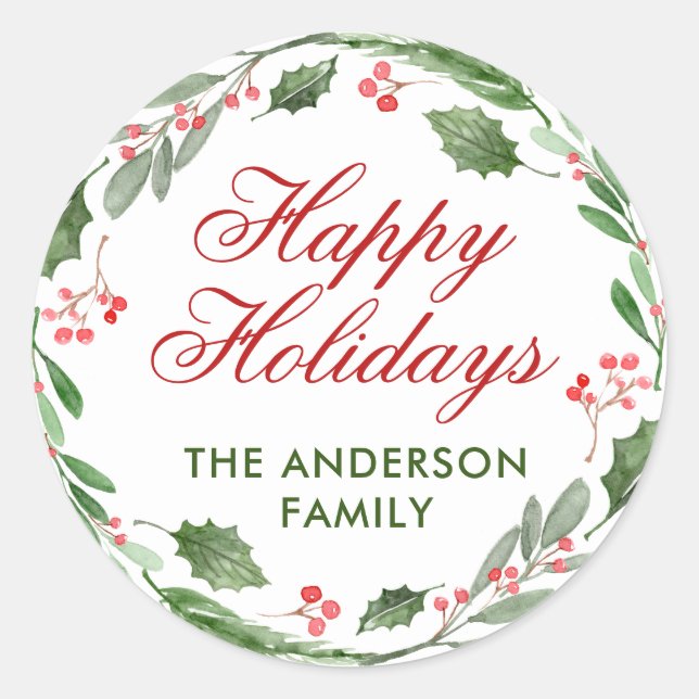 Sticker Rond Noël aquarelle baie de houx (Devant)