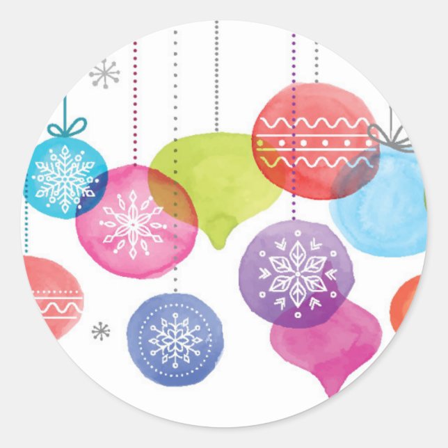 Sticker Rond Noël | Aquarelle - Ornements de flocon de neige (Devant)